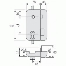 Serrure en applique de haute sécurité carénée 4 points à fouillot - A  cylindre européen - A2P* ERMETIS KV 10