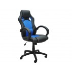 Siège baquet fauteuil de bureau bleu et noir, tissu et cuir